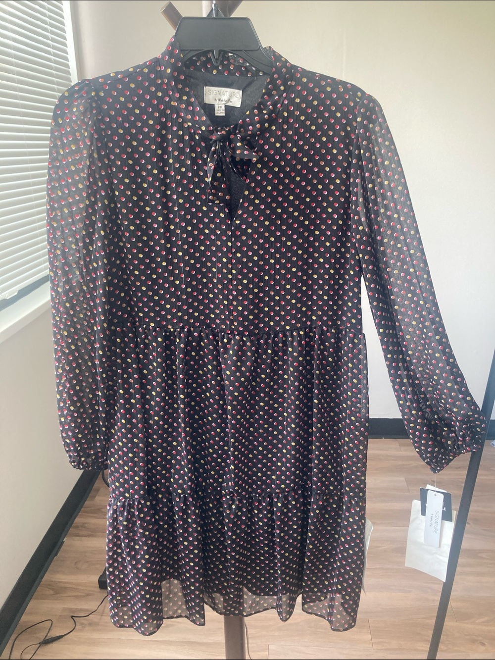 Signature dress multi colored polka dot print w metallic accents boho glam MP